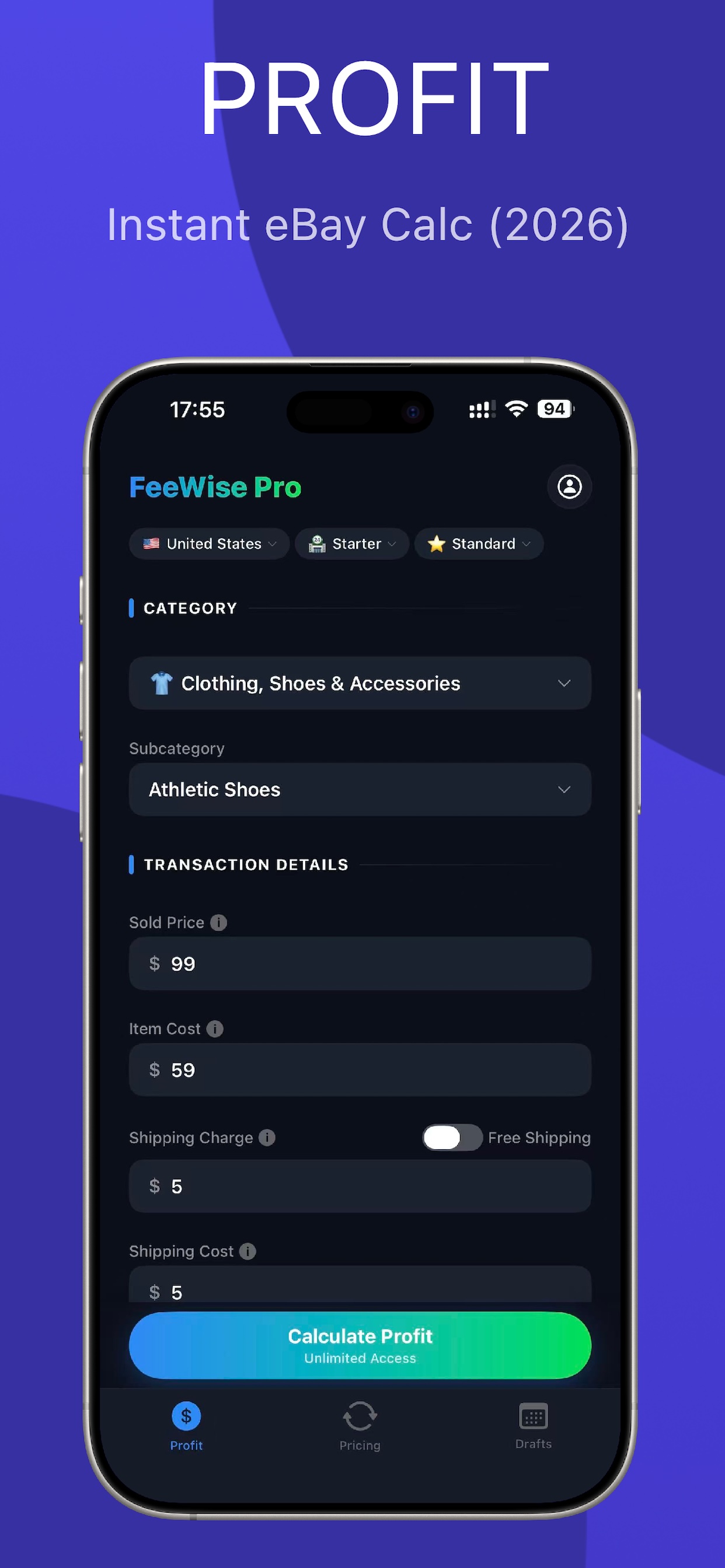 FeeWise app screenshot 2: Category selection