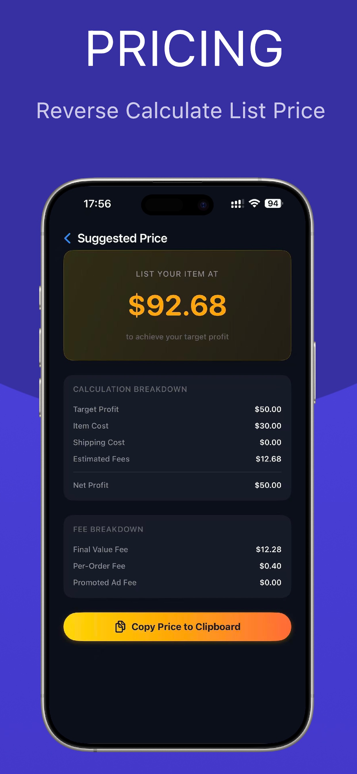 FeeWise app screenshot 3: Fee breakdown details